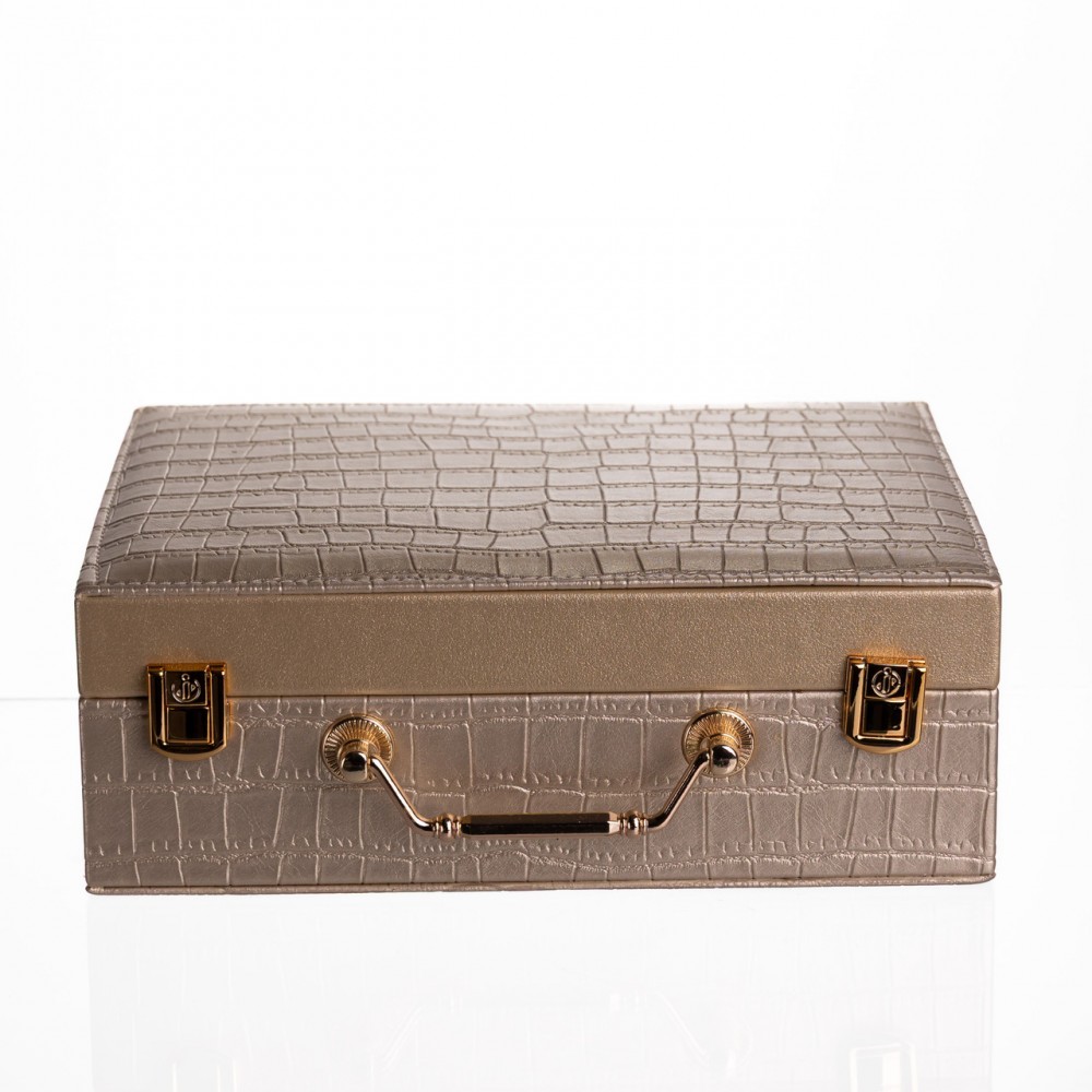 Шкатулка для украшений из эко кожи 19 отделений с зеркалом 23.5×14×8 см Золотистый HP-5-20GOLD