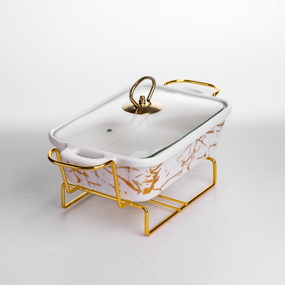 Мармитница фарфоровая прямоугольная на металлической подставке 31х16х11 см LT-3PCS-11