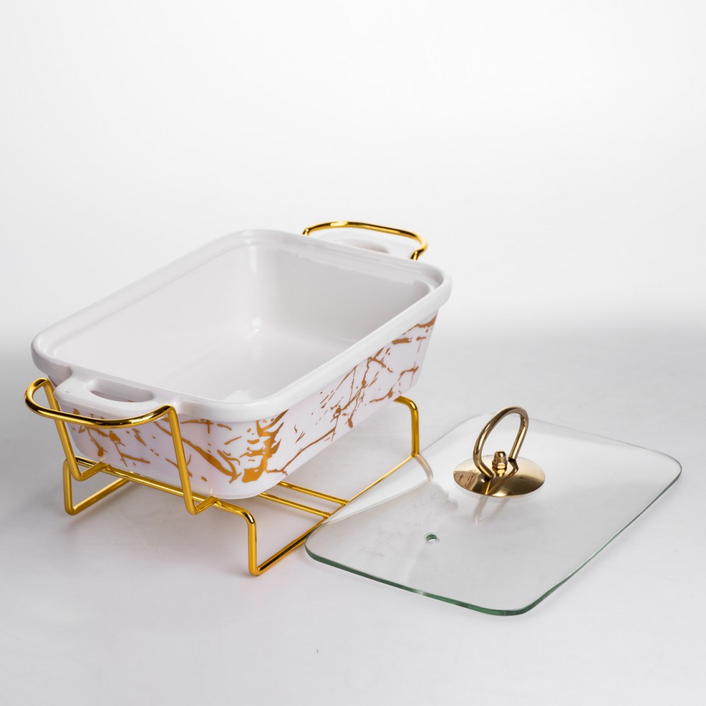 Мармитница фарфоровая прямоугольная на металлической подставке 31х16х11 см LT-3PCS-11