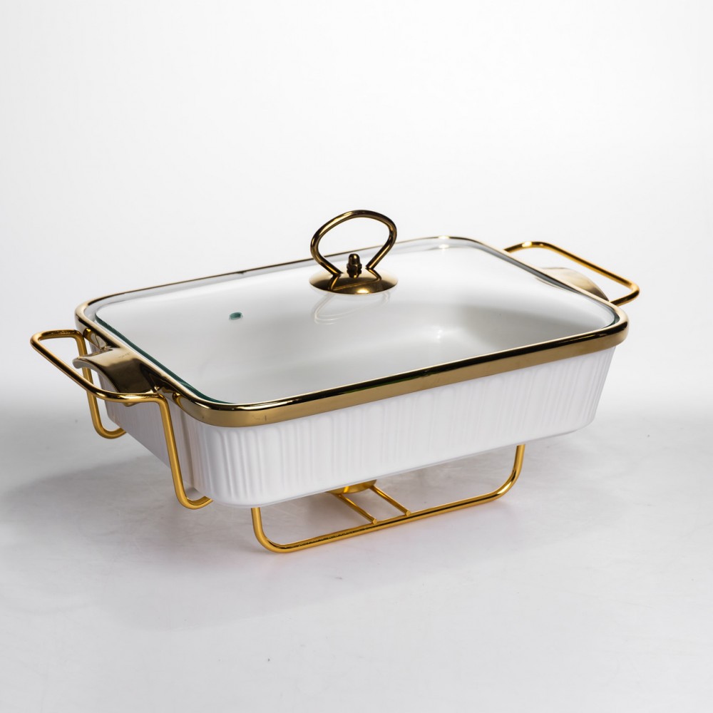 Мармитница фарфоровая на подставке 2л с подогревом белый 40х22.5х15.5 см ML850-15