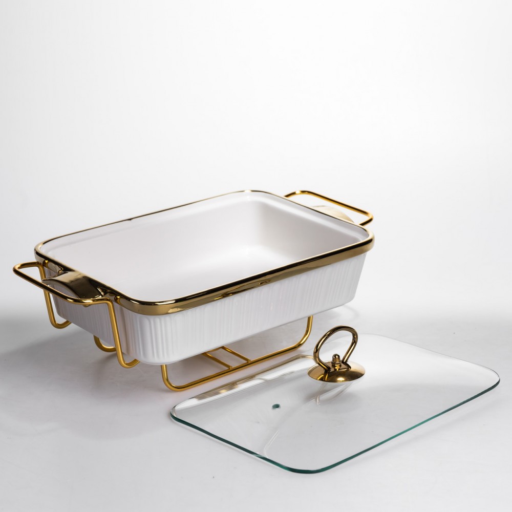 Мармитница фарфоровая на подставке 2л с подогревом белый 40х22.5х15.5 см ML850-15