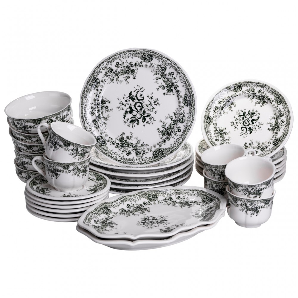 Столовий набір посуду 32 предмети на 6 осіб Vintage Elegant порцеляновий Чорний YY78-7A