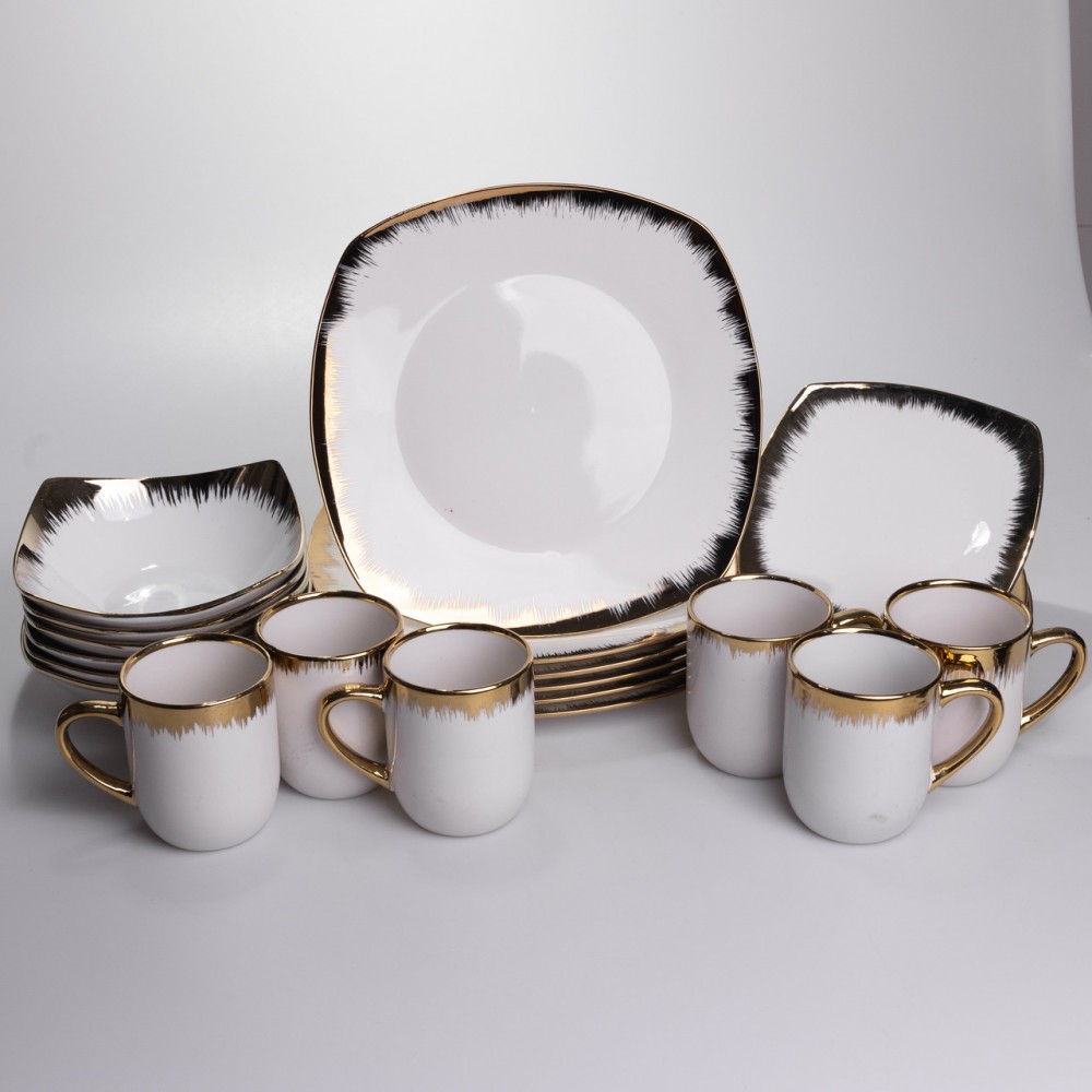 Столовый набор посуды тарелок и чашек 24 предмета на 6 персон "Геометрия" фарфоровый SD-24-1