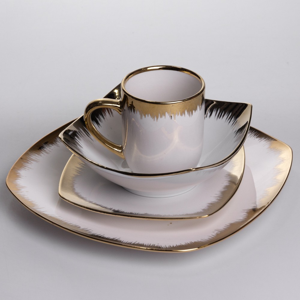 Столовый набор посуды тарелок и чашек 24 предмета на 6 персон "Геометрия" фарфоровый SD-24-1