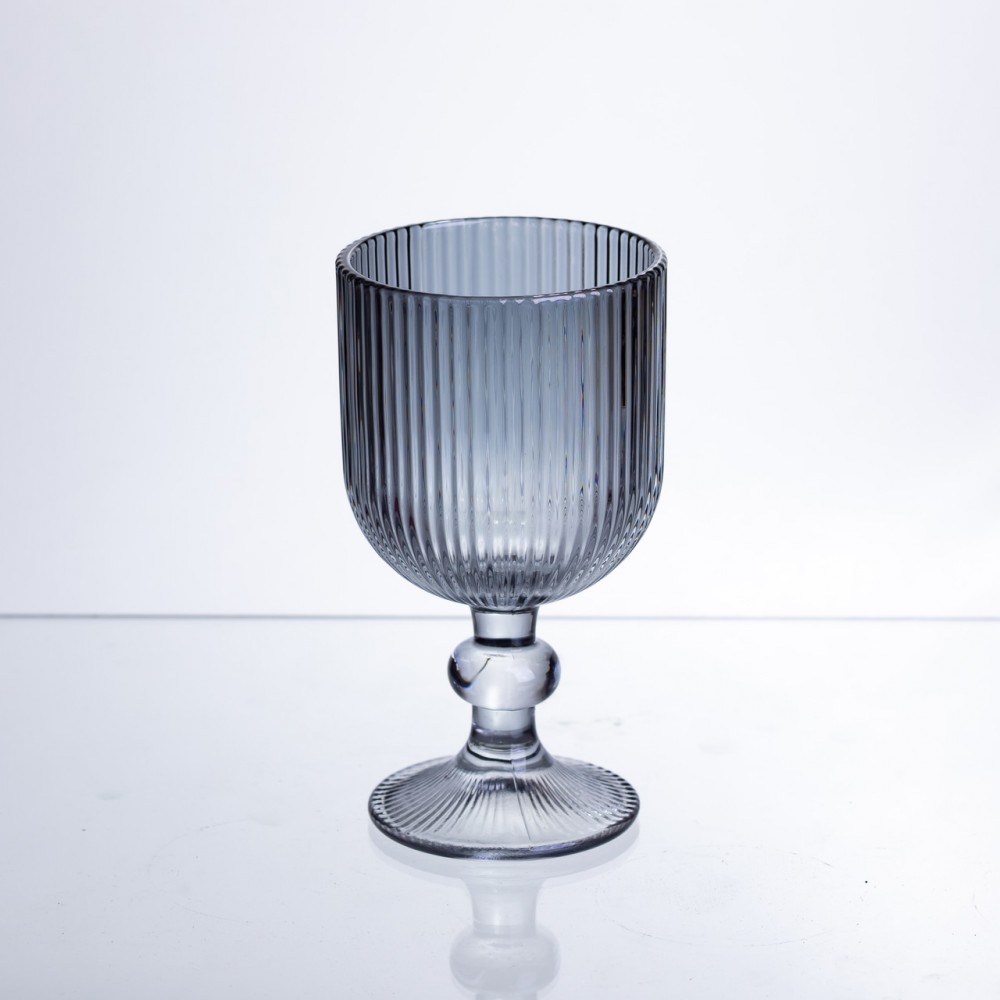 Набор бокалов для вина 6 штук по 240 мл ребристых из толстого стекла серый HP-19-230