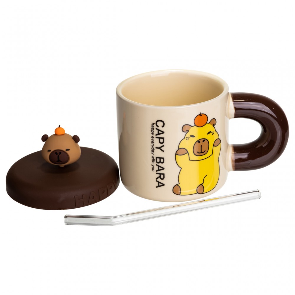 Кубок порцелянова з кришкою і трубочкою Капібара з апельсином 300 (мл) FM-27C