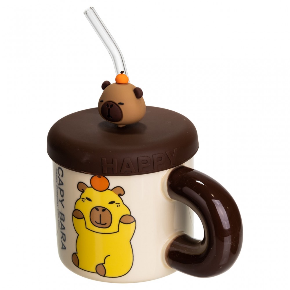 Кубок порцелянова з кришкою і трубочкою Капібара з апельсином 300 (мл) FM-27C