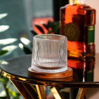 Вращающийся бокал для виски 300 мл, с бамбуковой подставкой