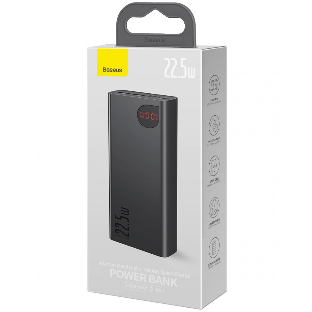 Зовнішній акумулятор (Power Bank) Baseus Adaman Metal 20000mAh 22.5W із швидкою зарядкою, чорний