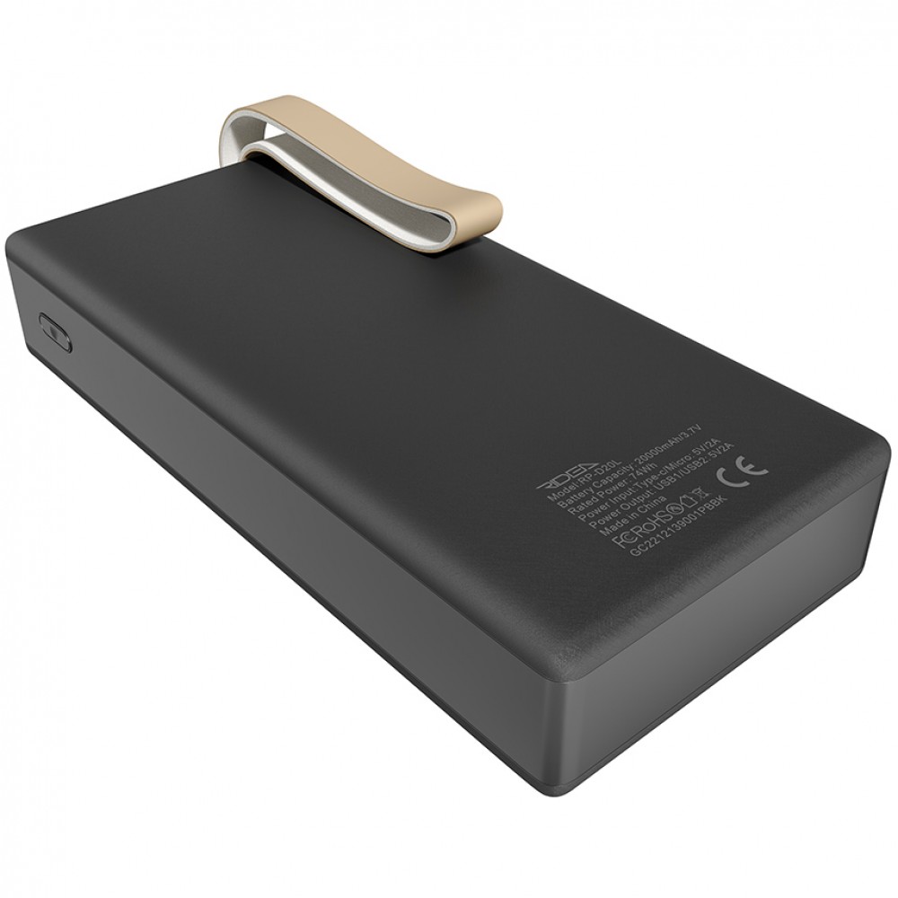 Зовнішній акумулятор (Power Bank) Ridea RP-D20L 20000 mAh Phoenix20 10W з ліхтариком, чорний