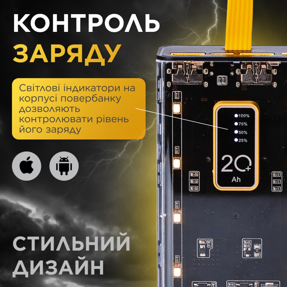 Повербанк SmartX X-101 Fast Charge Power Bank 20000mAh зовнішній акумулятор 4 вбудованих кабелі